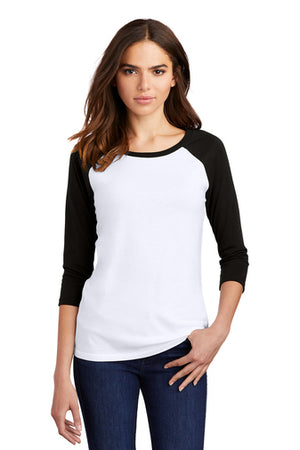 LADIES DM136L District ® Perfect Tri ® 3/4-Sleeve Raglan Baseball Tee- BLACK  imprint