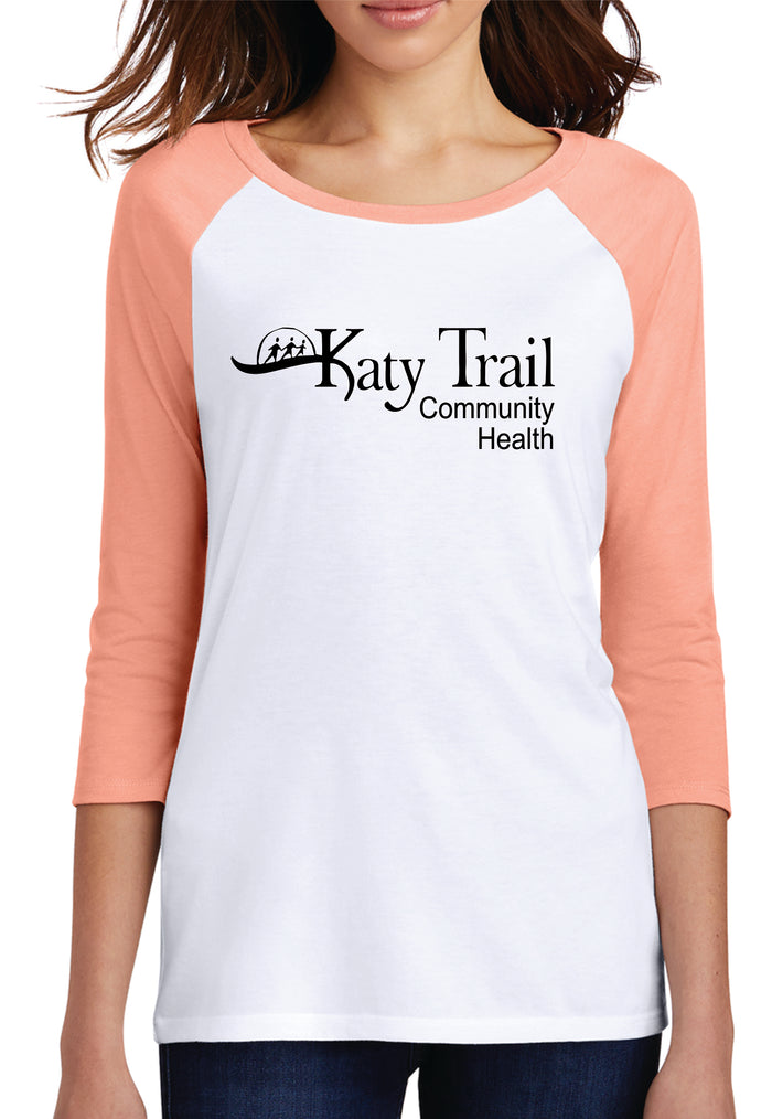 LADIES DM136L District ® Perfect Tri ® 3/4-Sleeve Raglan Baseball Tee- BLACK  imprint