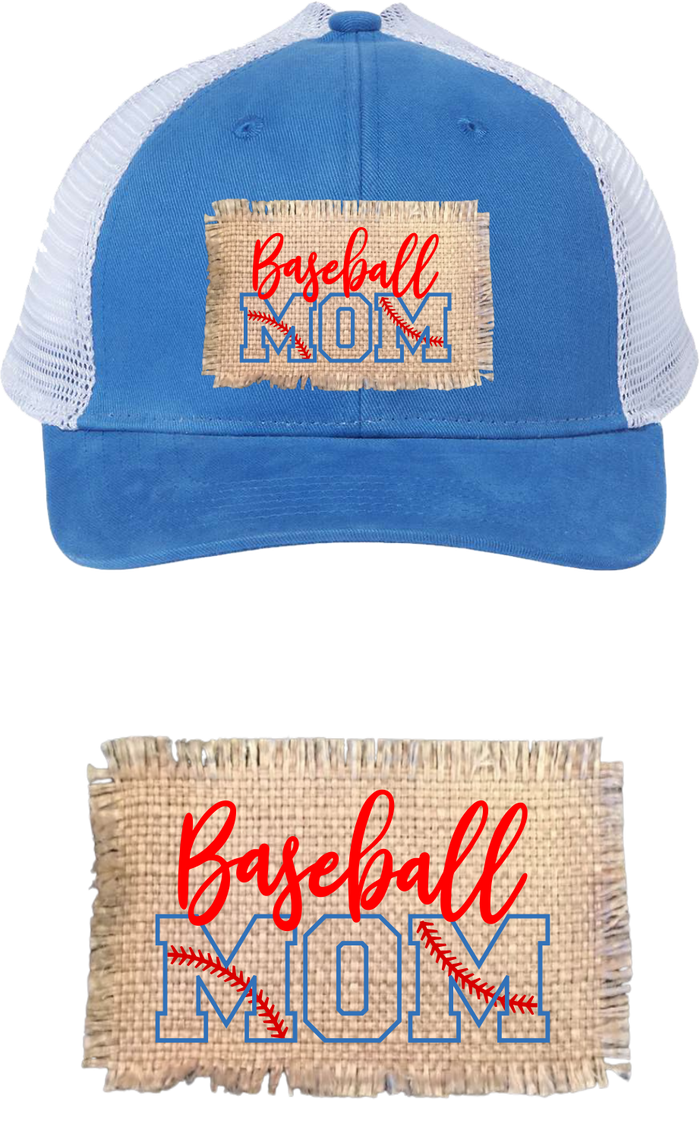 Baseball Mom-Burlap Patch Cap