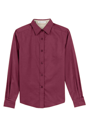 L608 Port Authority® Ladies Long Sleeve Easy Care Shirt (WHITE EMBROIDERY)