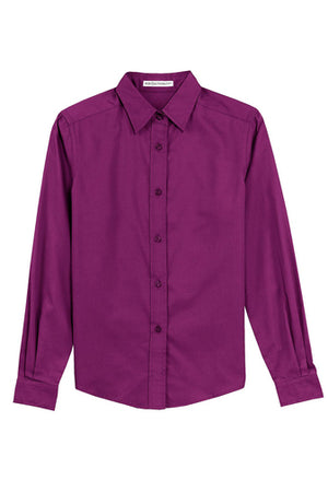 L608 Port Authority® Ladies Long Sleeve Easy Care Shirt (WHITE EMBROIDERY)