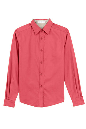 L608 Port Authority® Ladies Long Sleeve Easy Care Shirt (BLACK EMBROIDERY)