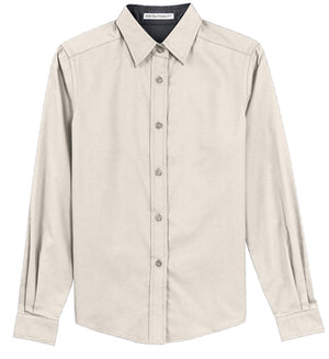 L608 Port Authority® Ladies Long Sleeve Easy Care Shirt (BLACK EMBROIDERY)