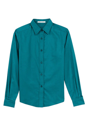 L608 Port Authority® Ladies Long Sleeve Easy Care Shirt (WHITE EMBROIDERY)