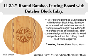 Bamboo Cutting Boards - Laser Engraved - 11.75 Round Cutting