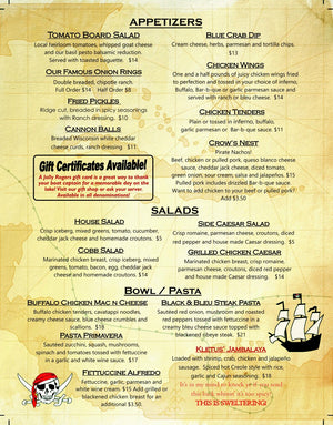 Dine In Menus - Waterproof/Tear Resistant - Menu